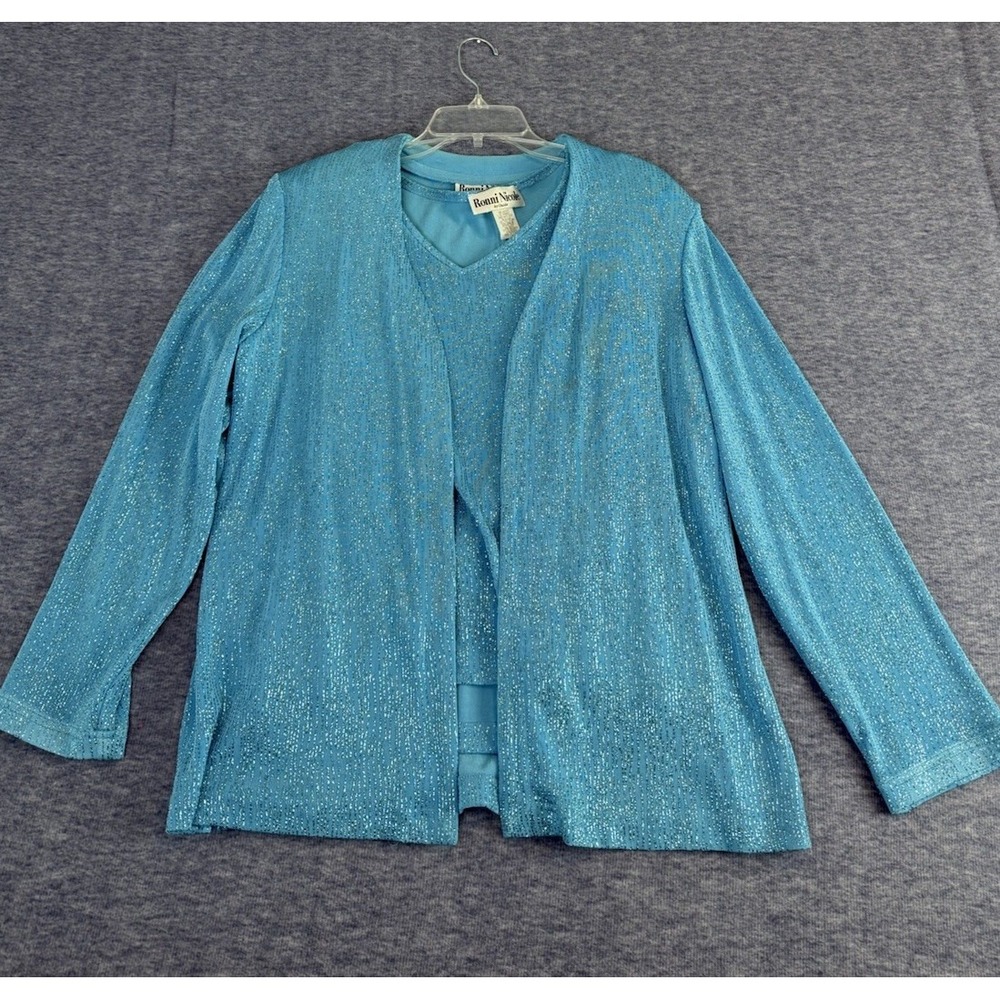 Vintage‎ Ronnie Nicole Blue Shimmer Tank and Jacket Set Size Large